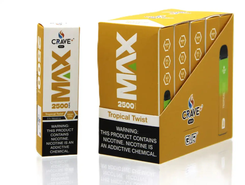 Crave Max Vape - 2500 Puffs Mesh Coil Crave, crave max vape, crave max vape clear, crave clear vape, crave max mesh clear, crave max mesh tobacco, crave max mesh tropical twist, tropical twist crave max vape mesh