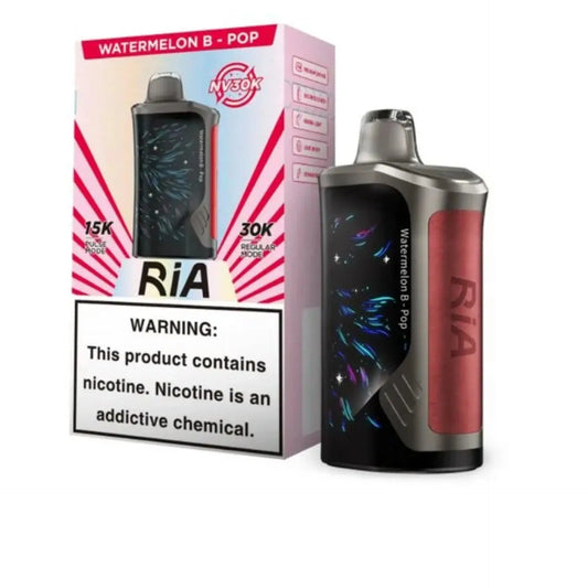 Geek Bar RIA NV30K watermelon b pop, Geek Bar RIA NV30K watermelon b pop, Geek Bar RIA NV30K disposable vape – leather-wrapped with 3D curved Aurora display, Front and back views of Geek Bar RIA NV30K showing USB‑C charging port and airflow slider, ria geek bar, geek bar ria for sale, geek bar ria sour watermelon b pop , watermelon b pop geek bar ria