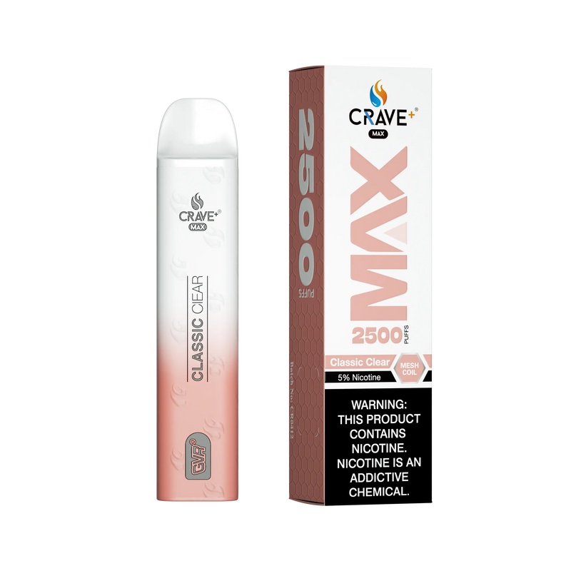 Crave Max Vape - 2500 Puffs Mesh Coil - VSZN, Crave Max Vape classic clear
