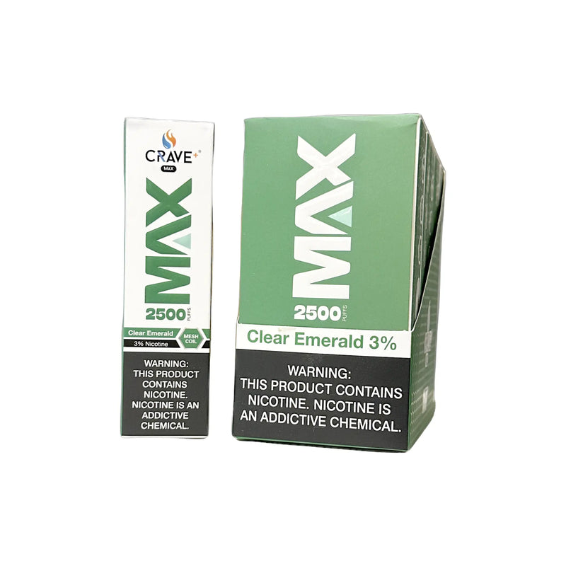 Crave Max Vape - 2500 Puffs Mesh Coil (BOX DEAL) - VSZN, crave max Clear Emerald 3%