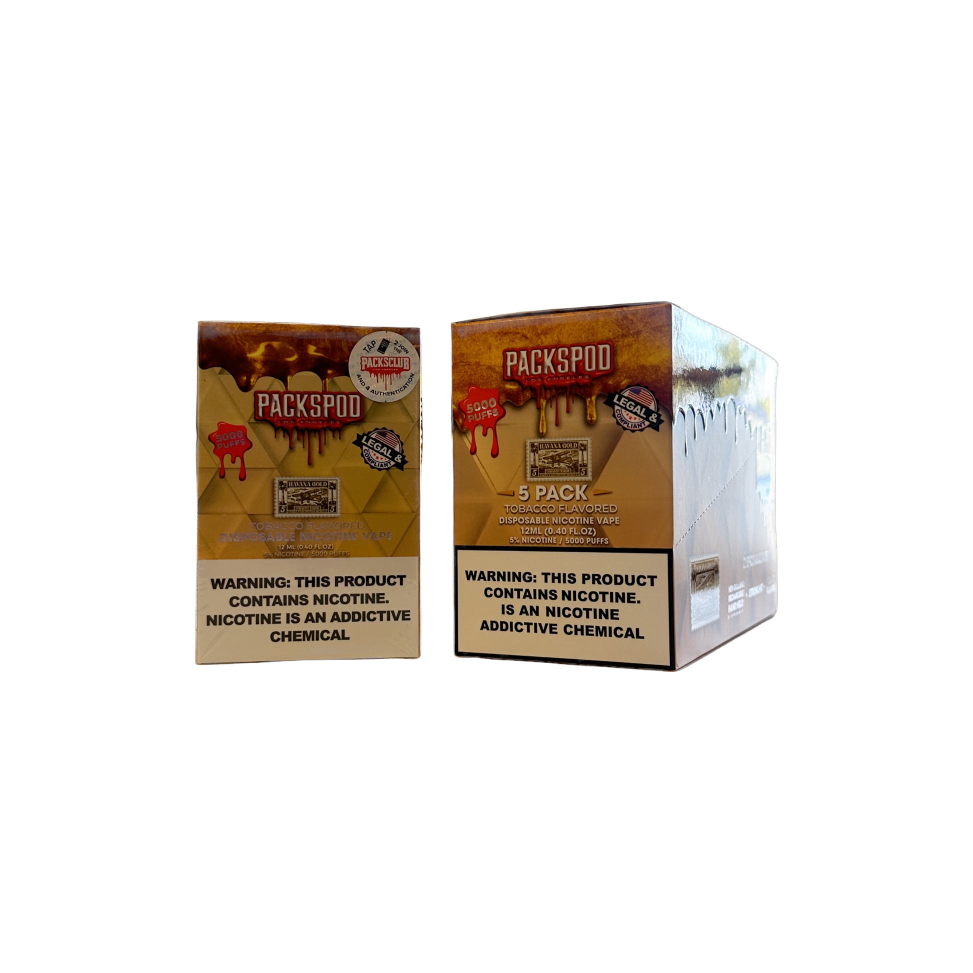 Packspod Disposable Vape 5000 Puffs - Havana Gold