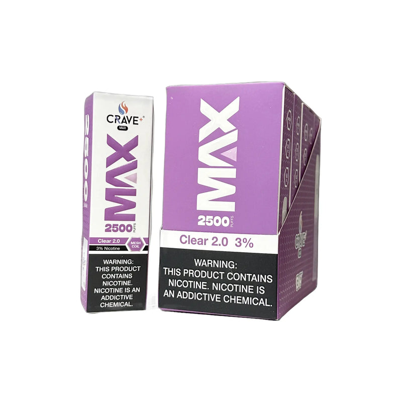 Crave Max Vape - 2500 Puffs Mesh Coil (BOX DEAL) - VSZN, crave max Clear 2.0 3%