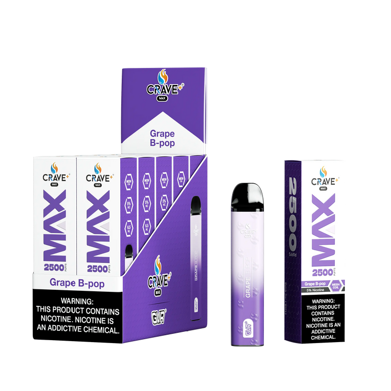 Crave Max Vape - 2500 Puffs Mesh Coil (BOX DEAL) Crave, crave max grape b-pop