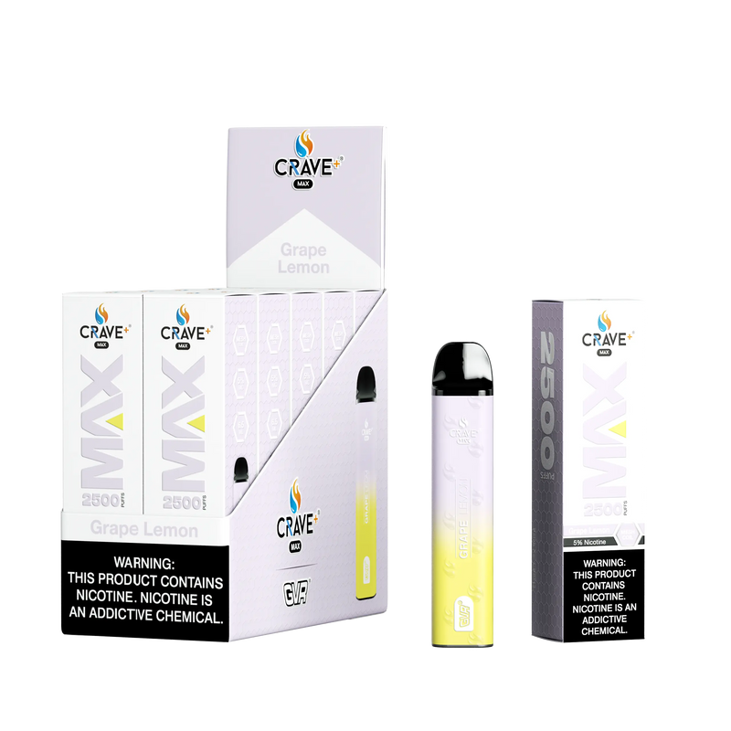 Crave Max Vape - 2500 Puffs Mesh Coil (BOX DEAL) Crave, crave max grape lemon